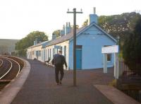 A railwayman - thought to be the signalman from Riccarton South box - returns to the station buildings at Riccarton Junction in the Spring of 1966. <br><br>[Frank Spaven Collection (Courtesy David Spaven) //1966]