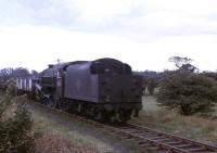 Scene at Ribbleton (Red Scar) on 2 August 1968 as 44874 arrives with the last steam working on the Longridge line, two days before BR steam finished. After this trip Class 25s and 40s handled the Courtaulds coal traffic until the plant closed. 44874 did have one more duty, hauling the SLS <I>Farewell to Steam No.2</I> tour through Lancashire and Yorkshire with 45017 before being scrapped.<br><br>[David Hindle 02/08/1968]