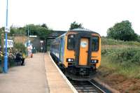 National Express class 156 <i>'The Bittern Line'</i> calls at West Runton on its way to Norwich in July 2010. [Railscot note: this is the unit that, one month later, while operating a Sudbury - Marks Tey service, was involved in a crash with a sewage tanker on a level crossing near Sudbury. The lorry driver was convicted in November 2010 of endangering the safety of railway passengers and jailed for 15 months.]<br><br>[Ian Dinmore /07/2010]