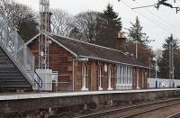 View east from the level crossing at Cardross station on 2 January 2011 following recent refurbishment and alterations, including adjustments to the platform height [see image 12282].<br>
<br><br>[John McIntyre 02/01/2011]