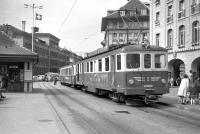 Train in the street at the terminus of the SZB [which I believe is the Solothurn-Zollikofen-Bern Bahn] in July 1962. <br><br>[Colin Miller /07/1962]