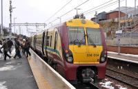 334 034 disgorges its passengers at Livingston North on 5 January while working the 14.21 Edinburgh Waverley - Helensburgh Central.<br>
<br><br>[Bill Roberton 05/01/2011]