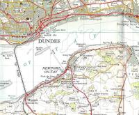 The Tay shores as seen on OS One Inch 7th Series Sheet 50 of 1959. The two closed stations around the north end of the bridge are Magdalen Green (to the west) and Esplanade. The open one before Broughty Ferry was West Ferry. Brought Ferry itself is shown 'in shape' to denote a principal station - by OS's definition. OS still does this, but its definition of a principal station now inclines more to everyone else's. Crown Copyright 1959.<br>
<br><br>[David Panton //1959]