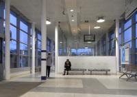 Widely-spaced but strong luminaires create interesting lighting effects in the rebuilt Partick station of 2009. This is the eastbound waiting hall, looking west on 4 January. It was clearly built to handle more people than on this occasion.<br>
<br><br>[David Panton 04/01/2011]