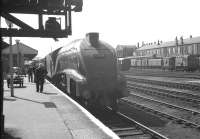 Gresley A4 Pacific no 60008 <I>Dwight D Eisenhower</I> prepares to leave the Doncaster stop on 1 September 1962 with the 9.08am Kings Cross - Leeds Central service.<br><br>[K A Gray 01/09/1962]