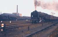 A2 Pacific no 60530 <I>Sayajirao</I> storms past Haymarket shed with the 12.10 Edinburgh - Glasgow train on Saturday 9th September 1961. This 1948-built, Haymarket-based engine was transferred to St Margaret's the following year, and was eventually withdrawn from service at Dundee Tay Bridge in 1966. [See image 24984]<br><br>[Frank Spaven Collection (Courtesy David Spaven) 09/09/1961]