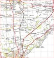 This extract from OS One Inch 7th Series Sheet 56 centres on Thornton Junction. Of the lines radiating from it only the Methil branch is no more; it's the one going to East Wemyss, though the station was called Wemyss Castle. The line seeming to go to Windygates (another red herring - the station was Cameron Bridge) was the East Fife line. The rails to Leven are still there, though it appears (in January 2011) to be mothballed. The Wemyss Private Railway's colliery lines twist and turn between these two branches. To the north: an infant Glenrothes with Leslie and Auchmuty branches. Glenrothes with Thornton station opened in 1992 on the east side of what is the A92 on this map. Crown Copyright 1957<br>
<br><br>[David Panton //1957]