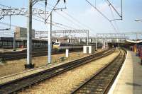 Looking north west over Crewe station on 25 August 1990 as an InterCity set with DVT leading heads south on the up through road.<br><br>[John McIntyre 25/08/1990]