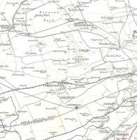 An extract from a map accompanying an 1895 guidebook 'Walks Near <br>
Edinburgh'. What is now western Edinburgh was still largely Midlothian countryside, with the village of Corstorphine the only proper settlement. The Corstorphine branch was yet to be built and the station called Corstorphine was later to become Saughton, then close in 1920. To the north Cramond Brig and Barnton Gate stations were to become Barnton and Davidson's Mains respectively and close in 1951. With one or two exceptions the farm names live on as suburbs or names of housing estates.<br>
<br><br>[David Panton //1895]