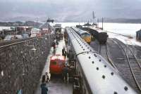 The multi-purpose railway at Kyle of Lochalsh in the late 1960s - passengers, parcels, mail, freight, and direct interchange with MacBraynes buses - plus of course the Skye ferry.<br><br>[Frank Spaven Collection (Courtesy David Spaven) //]