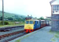 Locomotive 'Merionnydd' at Llanuwchllyn terminus on the Bala Lake Railway in July 1981.<br><br>[Colin Miller /07/1981]