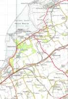 East Lothain retains one branch (North Berwick) but none of the others got even as far as Beeching. This OS One Inch map of 1957 shows two branches already closed to passengers: Aberlady Junction to Gullane (1932) and Longniddry Junction to Haddington (1947). Haddington is just off the eastern edge of the map (wouldn't you know it). There was also once a golfers' halt at Luffness, between Aberlady and Gullane and, going really far back, a station at Ballencrieff (1846-1847) - a wholly Gaelic name in this least Celtic corner of Scotland!<br><br>[David Panton //1957]