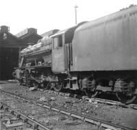 Stanier 8F 2-8-0 no 48687 stands outside the shed at Newton Heath in 1967.<br><br>[Jim Peebles //1967]