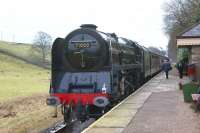 The unique Standard Pacific no <I>71000 Duke of Gloucester</I> stands at the rear of a southbound train at Irwell Vale station on 23 January 2011.<br>
<br><br>[John McIntyre 23/01/2011]