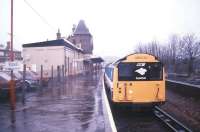 Former LT Tube stock in use on the Isle of Wight standing alongside a wet platform at Shanklin in February 1988. [See image 39454]  <br><br>[Ian Dinmore /02/1988]