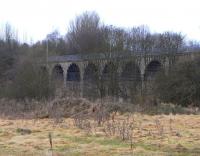 The Leslie branch had two substantial viaducts - this <br>
is Balbirnie, just to the west of Auchmuty Junction, itself not <br>
far from the main line at Markinch.� It crosses the valley of the River Leven.� Although there was a location called Rothes around here there is no river Rothes, and Fife has Dens rather than Glens.� Denleven might therefore have been a more appropriate fabrication than Glenrothes, which it is said was chosen to suggest a romantic Highland location in order to attract American investment.� <br><br>[David Panton 29/01/2011]