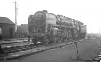 Britannia Pacific no 70018 <I>Flying Dutchman</I> stands on Canal shed, Carlisle, in September 1961.<br><br>[K A Gray 23/09/1961]