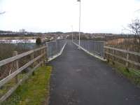 Thomas Bouch's Cabbagehall viaduct at the Leslie end of the branch is more conspicuous, but the line also had a viaduct at Balbirnie near Auchmuty Junction at the Markinch end. Like most of the Leslie and Auchmuty branches this is now a walkway. I'm standing at the west end of the viaduct, looking towards Markinch on 29 January. One of Scotland's 3 River Levens passes below.<br><br>[David Panton 29/01/2011]