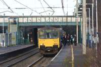 Not many services call at platform 4 at Leyland, it being on the Up <br>
Fast line, but during the middle of the day a few of the hourly services to Buxton or Hazel Grove do use it. On 3 February 2011 Northern unit 150139 picks up a fair number of passengers on a service to Hazel Grove.<br>
<br><br>[John McIntyre 03/02/2011]