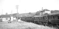 D5095 stands on the up line opposite Grantshouse signal box with the Haymarket breakdown train on 16 July 1969 following removal of the wreckage of the derailed Freightliner from the running lines [see image 32604].<br><br>[Bill Jamieson 16/07/1969]