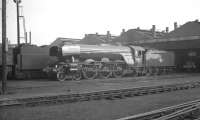 A3 Pacific no 60112 <I>St Simon</I> looking resplendent in the shed yard at Doncaster on 7 October 1962. The locomotive is fresh from a visit to Doncaster Works - complete with new smoke deflectors. [See image 43601].<br><br>[K A Gray 07/10/1962]