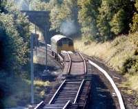 Scene during 'rationalisation' at Largs in 1986. A type 2 is preparing to depart with much of the old station in tow.<br><br>[Colin Miller //1986]