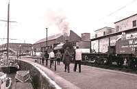 0-6-0ST <I>Portbury</I> operating a shuttle service along Bristol's Harbour front on 1st April 2001.<br>
<br><br>[Peter Todd 01/04/2001]