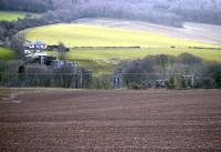 Remains of Rancleugh Viaduct [see image 6749] looking south on 9 February 2011. The higher piers supported plate girders and the lower ones the underslung trusses.<br>
 <br>
<br><br>[Colin Miller 09/02/2011]