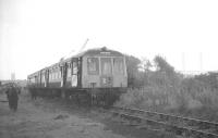 A Derby 2-car DMU during a photostop on Doncaster's York Road goods branch (closed 1979) during the RCTS/REC <I>'Doncaster Decoy Rail Tour'</I> of 5 October 1968. The railtour took in many of the goods lines in and around Doncaster.<br><br>[K A Gray 05/10/1968]