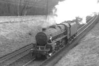 Black 5 no 44722 heads north light engine between Dunblane and Bridge of Allan in June 1966.<br><br>[Colin Miller /06/1966]