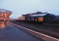37601 and 37607 with the 1Z94 <I>Galloway Galloper</I> special arriving at Kilmarnock station on 12 February 2011 in fading light. Locomotive 37601 currently carries the name <i>Class 37 - 'Fifty'</i>. <br><br>[Ken Browne 12/02/2011]