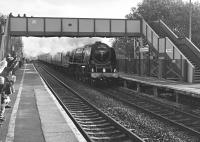 LMS 6233 <I>Duchess of Sutherland</I> southbound at Nailsea and Backwell station, 10 miles south of Bristol, on 27 October 2001.<br>
<br><br>[Peter Todd 27/10/2001]