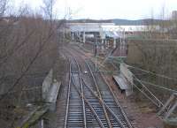 Shields Road station had platforms on lines serving both Glasgow <br>
Central and St Enoch. These are the St Enoch (and City Union) lines <br>
looking west on 5 February. The Glasgow and Paisley lines can be seen in the background. For a station today the area has to make do with the Glasgow Subway, though its Shields Road station is actually in Scotland Street.<br><br>[David Panton 05/02/2011]