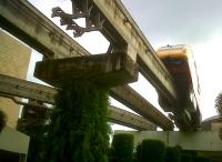 A view from below Singapore's Sentosa Express on 28 January 2011 [see image 32699]. The train is on the Up line; the Down line is in the centre; and the line curving to the left leads to the depot.<br><br>[Ken Strachan 28/01/2011]