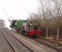 <I>Three saddle tanks for the price of one.</I> RSR resident Barclay <I>John Howe</I> and two visitors, Peckett <I>May</I> and Bagnall <I>Linda</I> run through the exchange sidings prior to triple heading  a Gala service back to the museum. The initial acceleration of the three coach train out of the sidings was quite something to experience.<br><br>[Mark Bartlett 13/02/2011]