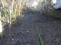 The Kirkcaldy Harbour branch, which closed in 1984, had an Alton Towers gradient of 1 in 21. Here is the course of the branch on 12 February looking downhill towards the harbour. The gradient is noticeable even on foot. No these aren't rails but a twin row of concrete kerbstones without a kerb. I can't explain that one.<br><br>[David Panton 12/02/2011]