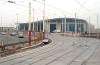 <I>Almost ready for business</I>. The new Starr Gate Tram Depot is nearing completion and is seen here from the Promenade sea wall. The two tracks on the left are the running lines with a depot access turnout while that on the right is a headshunt that terminates just behind the camera. [See image 31263] of the same location four months earlier.<br><br>[Mark Bartlett 20/02/2011]