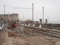 With several km of tram tracks being replaced over the winter of 2010/2011, scenes like this, looking south at Gynn Square, are being repeated all over Blackpool. The road network is disrupted too with only northbound traffic allowed on the promenade from the North Pier all the way to Cleveleys. Trams should be running again over part of the system for Easter which, probably to the contractors' relief, falls much later this year.<br><br>[Mark Bartlett 20/02/2011]