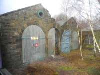 The old wagon shops at Ladybank on 23 February 2011, photographed from a passing train on the Perth line [see image 32886].<br><br>[John Yellowlees 23/02/2011]