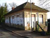 The former main station building at Llandaf, Cardiff, looking rather forlorn on 17 February 2011. View east along 'The Parade' on the north side of the line. The entrance to the footbridge leading to the platforms heads off to the right.<br><br>[David Pesterfield 17/02/2011]