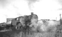 One of Corkerhill's Standard Class 5 4-6-0s no 73120 stands with an unidentified train at Renfrew Wharf station, thought to have been photographed in 1966. Scheduled passenger services over the branch were withdrawn in June the following year. [With thanks to Kenneth Leiper, Jim Rafferty & Derek Cairns]<br><br>[K A Gray //1966]