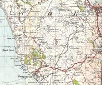 A cross-section of the Rhinns from the OS One Inch map of 1925 showing the length of the Portpatrick branch.  One wonders why Colfin station couldn't either have been nearer Colfin or called something else.  The rectangle on the pier at Stranraer is Harbour station and the lack of colour would normally indicate that it was closed.  This is shurely shome mishtake as it's been open continuously since the line opened (as far as I know).  The stormy petrel has lost its 'y' (were they consulted?) since a previous owner of the map spotted one at Portpatrick in 1952.  Crown copyright 1925.<br><br>[David Panton //1925]