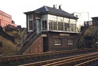 Located on the branch from Portobello East to Leith South, just north of the bridgeunder Portobello Road, Kings Road Junction box controlled access to the sidings serving Portobello Power Station, part of which is visible in the left background.Photographed on 22 November 1970. [See image 33276]<br><br>[Bill Jamieson 22/11/1970]