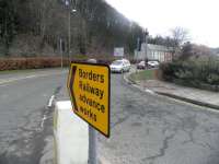 Early signs. Notable new road sign alongside the site of the future Galashiels station photographed on 9 March 2011. The station is scheduled to open in 2014 as part of the new Borders Railway line to Tweedbank.<br><br>[John Yellowlees 09/03/2011]