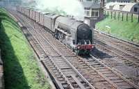 A2 Pacific no 60521 <I>Watling Street</I> passes Craigentinny signal box on 19 June 1958 with an up freight comprised of first generation wooden containers. <br><br>[A Snapper (Courtesy Bruce McCartney) 19/06/1958]