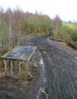 The Waverley route trackbed looking south on 5 March from the B704 road bridge near the junction for the former Lady Victoria Colliery. View is towards Gorebridge, with Newtongrange around half a mile behind the camera. <br><br>[John Furnevel 05/03/2011]