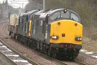 DRS 37059 with an unidentified partner heading south near Braidwood on 14 March 2006 with nuclear flasks from Hunterston PS bound for Sellafield.<br><br>[Bill Roberton 14/03/2006]