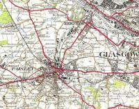 Part of the OS One Inch Popular Edition map of 1925 showing the Paisley and Renfrew areas with lots of stations between them. Paisley doesn't do too badly today, but poor Renfrew lost everything. Note the rather forgotten station of Georgetown which opened as Houston. Crown copyright 1925.<br>
<br><br>[David Panton //1925]