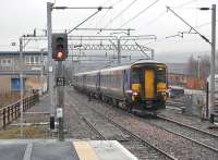 ScotRail units 156 474 + 156 476 forming the 12.21 Glasgow Queen Street - Oban/Fort William, photographed entering Dumbarton Central station on 15 March 2011.<br>
<br><br>[Bill Roberton 15/03/2011]