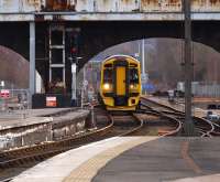 158725 runs under St Leonard's Street Bridge and into Perth station on 15 March 2011 with a service from Edinburgh.<br><br>[Brian Forbes 15/03/2011]